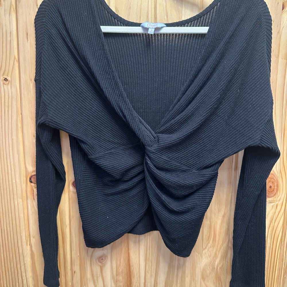 Candie's Black Ribbed Twist Front Blouse